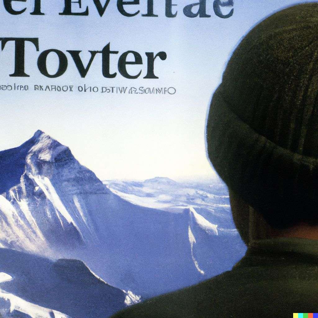 someone gazing at Mount Everest, front page of The New York Times, 2000